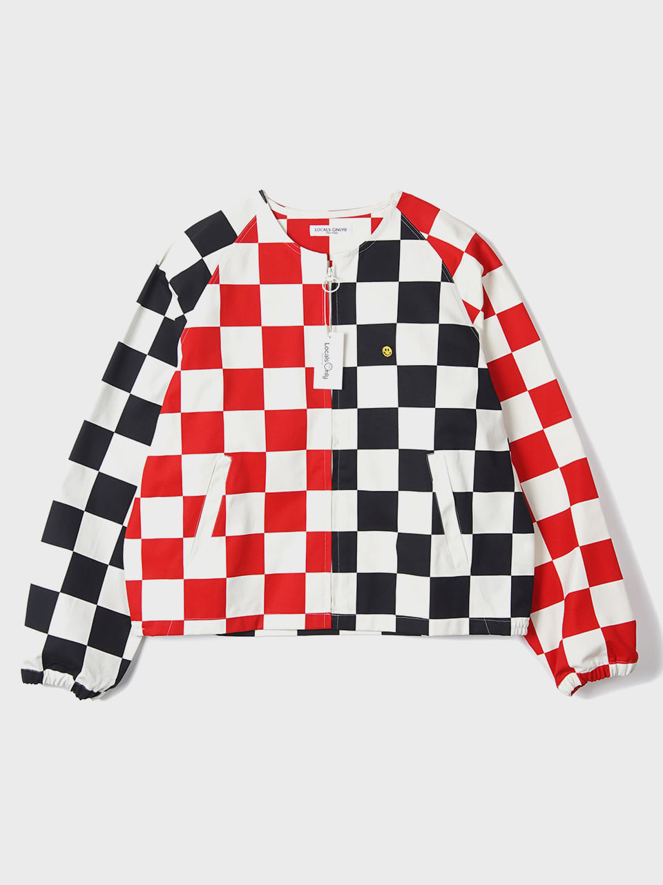 LOCALS ONLY Checkerboard Collarless Drizzler Jacket &quot;White/Black/Red&quot;