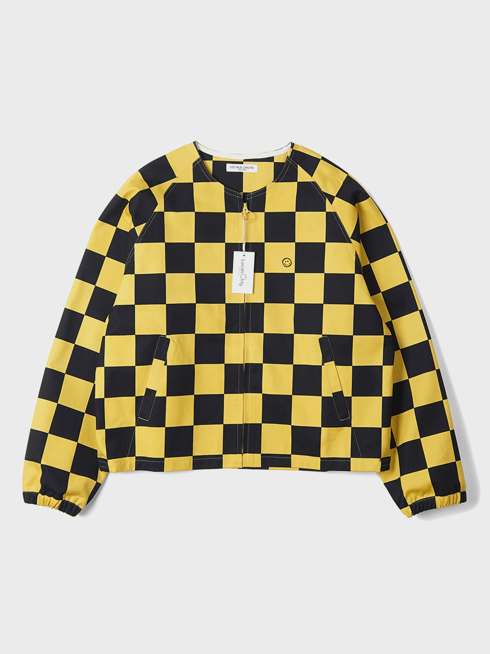 LOCALS ONLY Checker board Collarless Jacket &quot;Black/Yellow&quot;