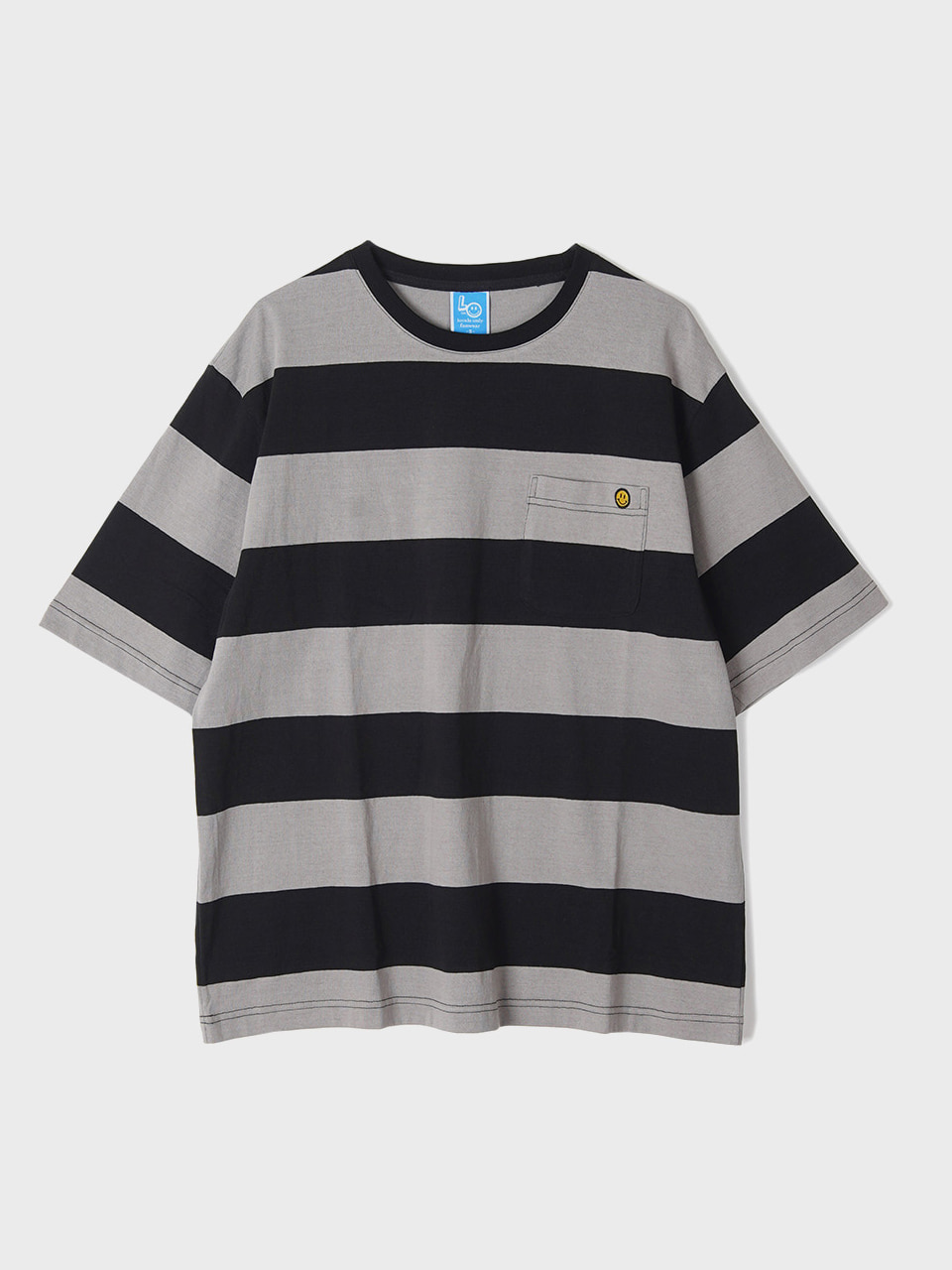 LOCALS ONLY Bigborder Stripe Pocket  T-shirts &quot;Charcoal/Black&quot;