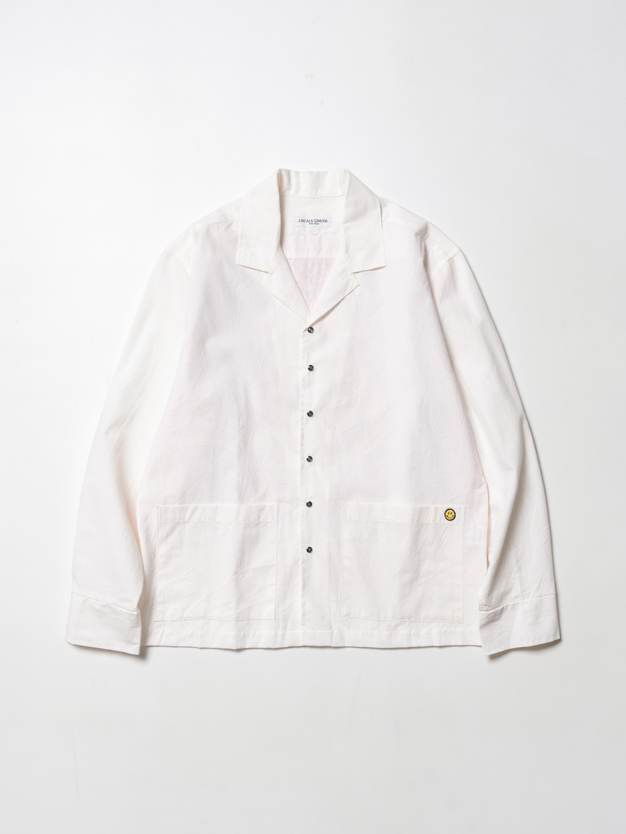 Chambray Open Collar Shirt Jacket (Smile Ver) White